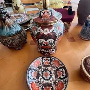 Old Japanese Hand Painted and gilded Amari Jar and Plate combo!
